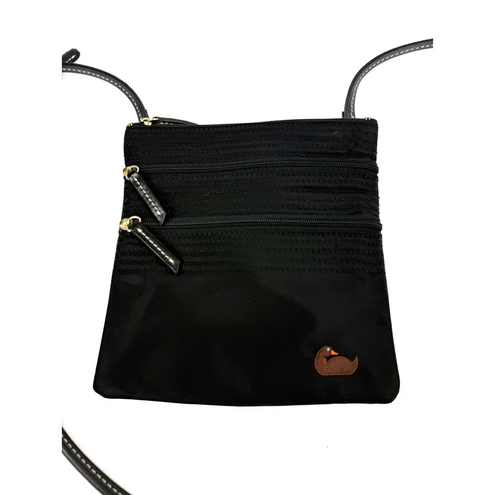 Dooney & Bourke North South Triple Zip Crossbody Bag Black Nylon Handbag Used 1x